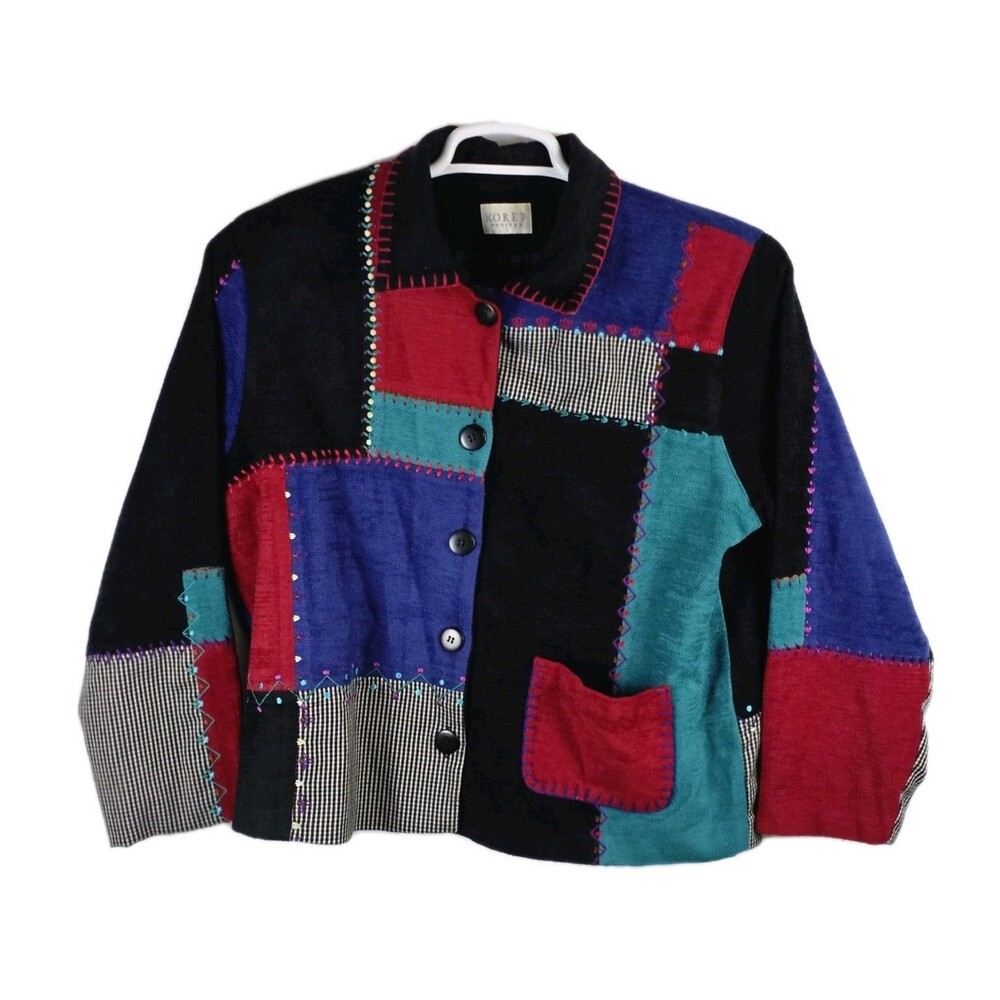Koret Women's Large Petites Western Knit Patchwork Squares Jacket